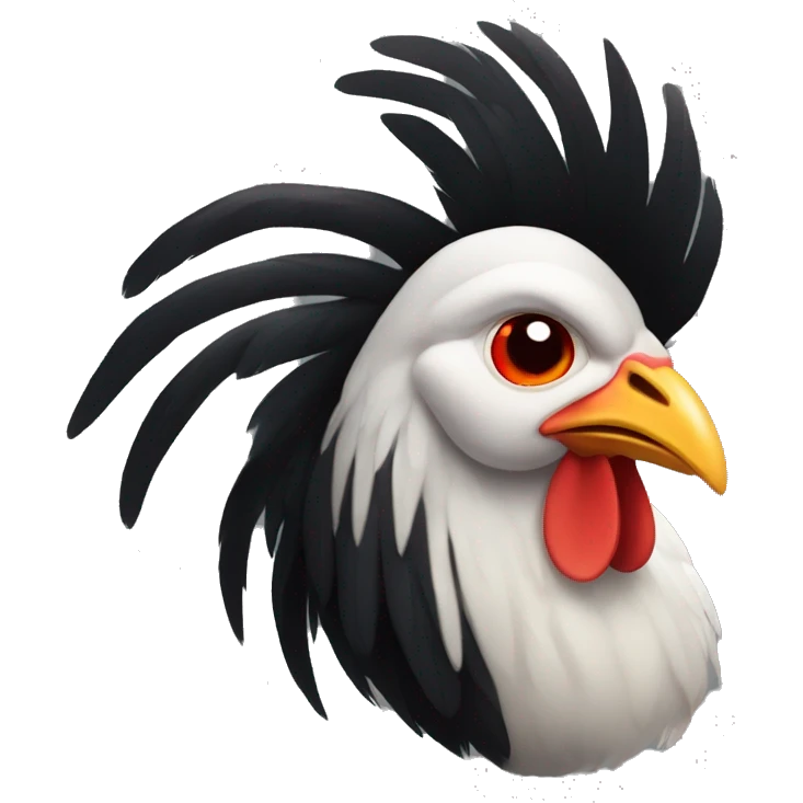 A chicken with black skin and translucent feathers, red eyes emoji