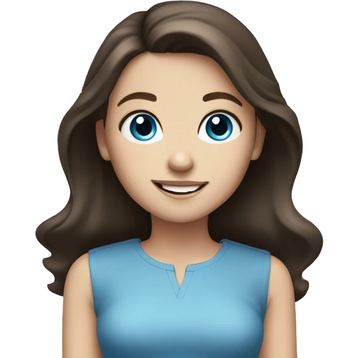 white girl with dark brown hair and blue eyes and smiling emoji