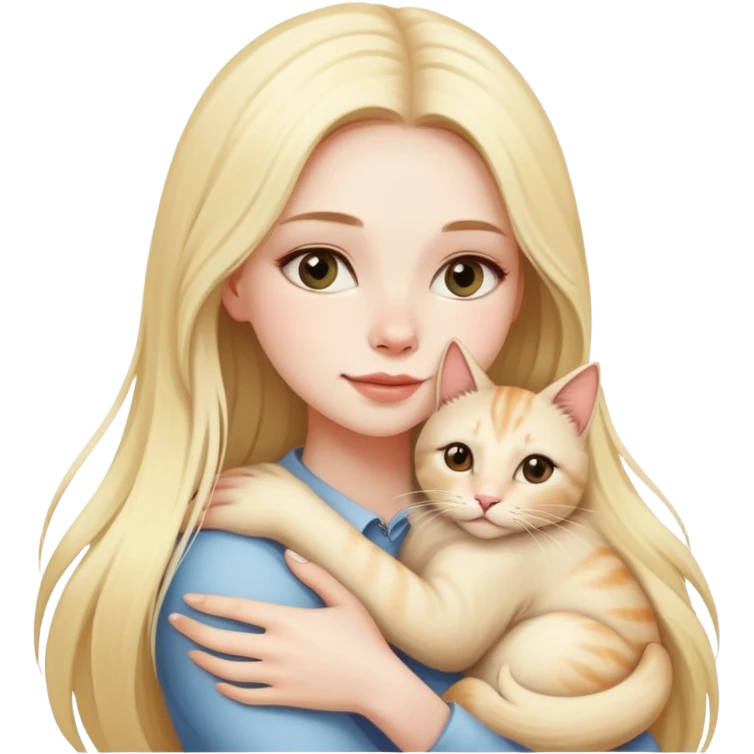pretty woman with pale skin, very long blonde hair hugging a cat emoji