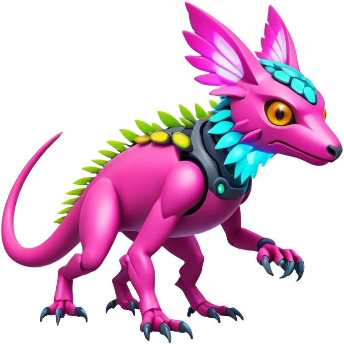 Tropical futuristic lush warm-colored modern colorful neon-colored cyber-Fakémon-Digimon-Trico-creature emoji