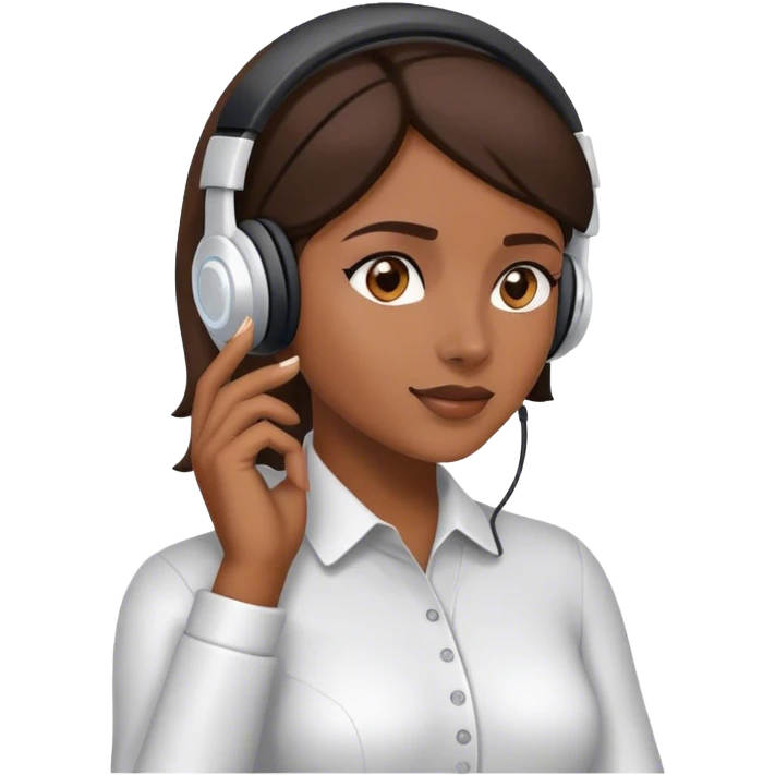 Woman with headset and her hand in her left ear like trying ti hear better emoji