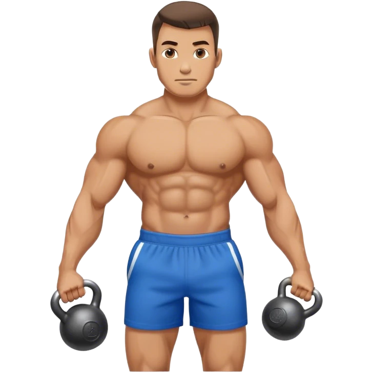 jacked man with blue shorts holding kettlebell emoji