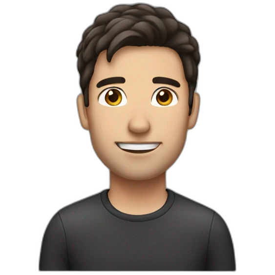 A man with dark brown hair and a airpod in the ear emoji