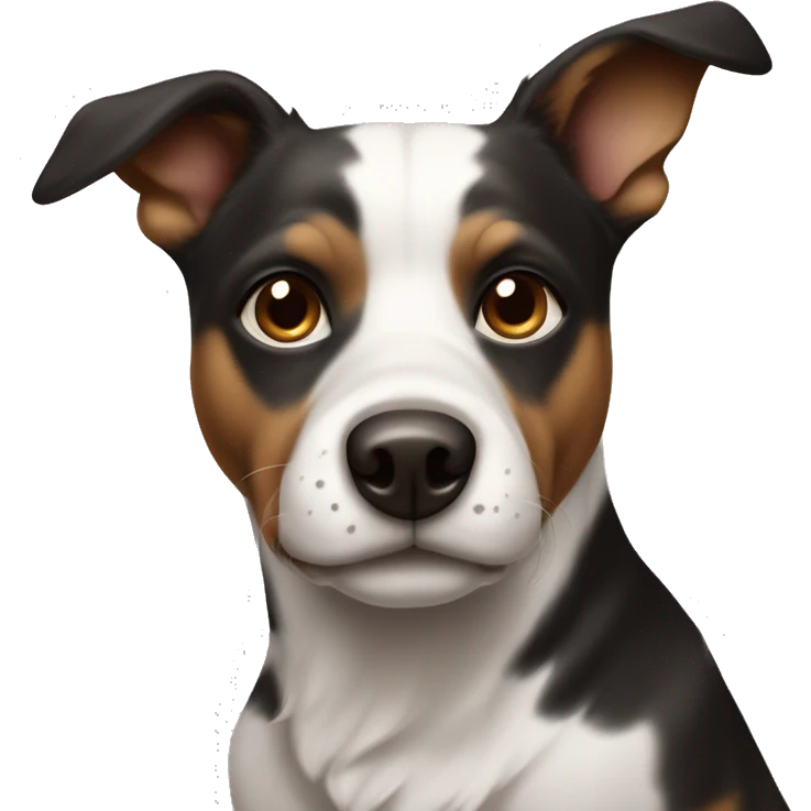 Dog York black and white and a little bit of brown on her face emoji