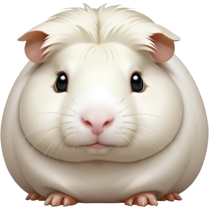 Cinematic Noble White Guinea Pig Portrait Emoji, Poised and regal, with a compact, chubby build and a pristine, well-groomed pure white coat, deep-set soulful dark eyes, Simplified yet sharp and sophisticated features, highly detailed, glowing with a soft, dignified glow, high shine, intelligent and sweet, stylized with an air of gentle purity, focused and attentive, soft glowing outline, capturing the essence of a watchful and confident little companion, so majestic it feels as though it could scurry out of the screen with effortless authority! emoji