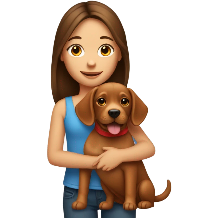 Brunette girl holding red lab dog emoji