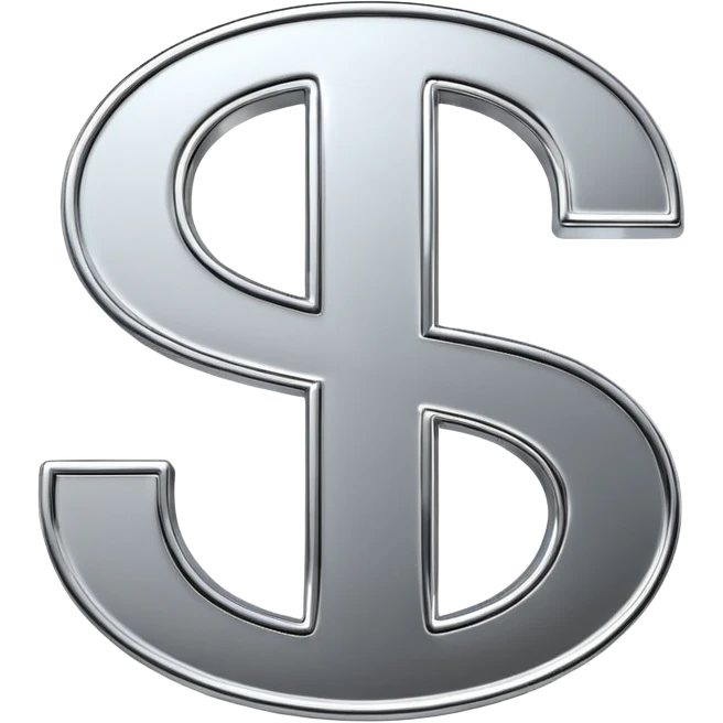 A double dollar sign emoji made of polished silver chrome, smooth metallic surface, glossy reflections, luxury swag vibe, minimal iOS emoji style, centered on white background emoji