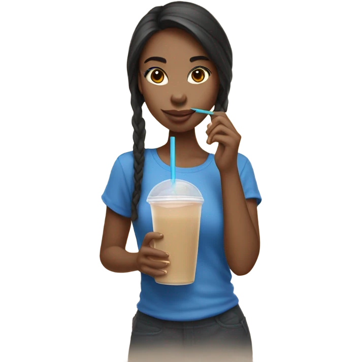 Girl drinking blue boba emoji