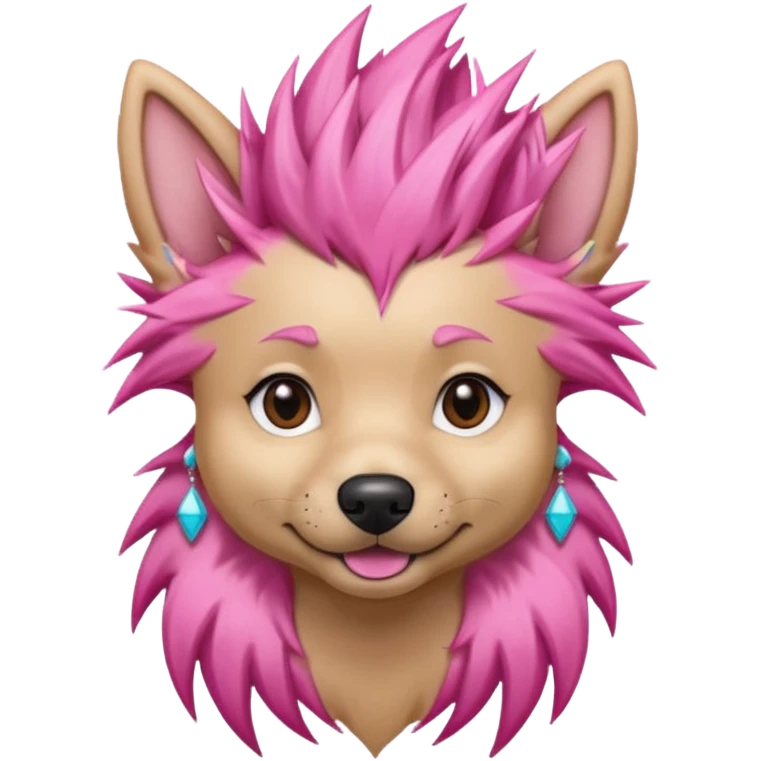 fancy pink spiky haired dog with earrings emoji