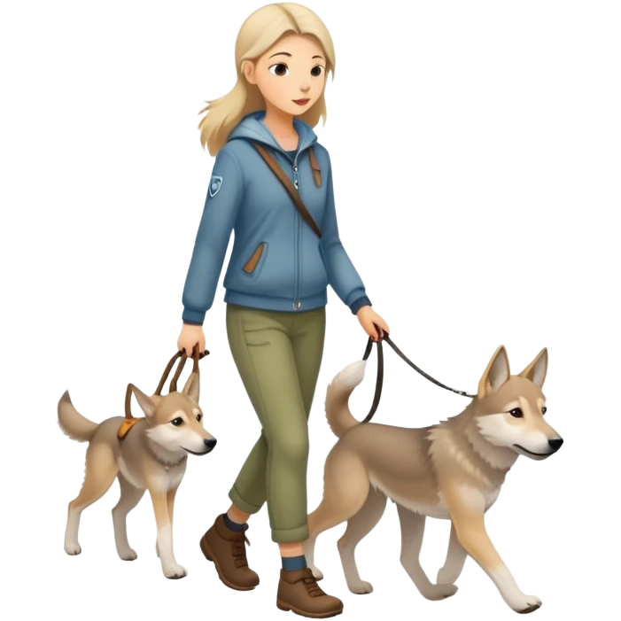 A girl walks a Czechoslovakian Wolfdog emoji