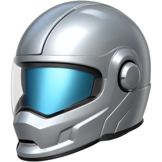 A futuristic helmet emoji made of silver chrome, smooth aerodynamic shape, minimal visor detail, reflective metallic surface, sci-fi aesthetic, iOS emoji style, centered on clean white background emoji