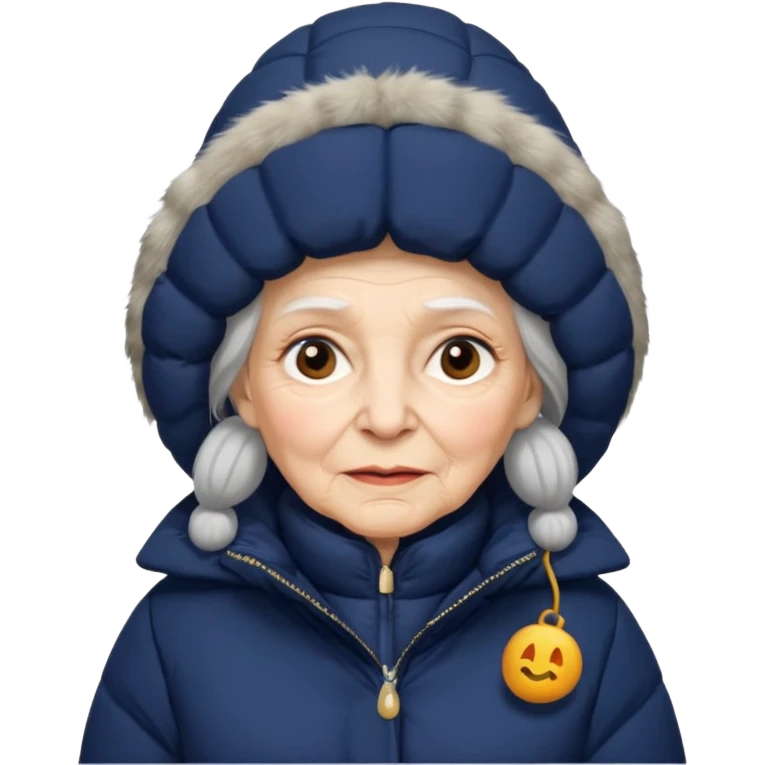 old woman in navy puffy winter coat emoji