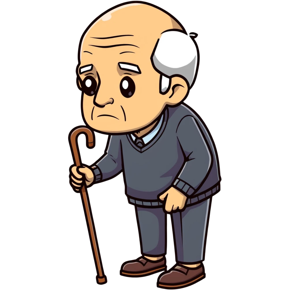 lonely elderly man with a cane looking downcast emoji