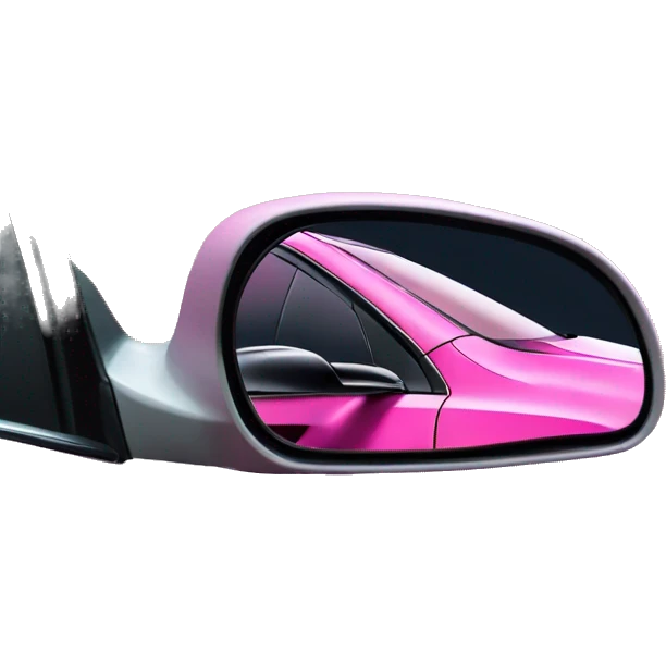 Pink Tesla model 3 close up side mirror emoji