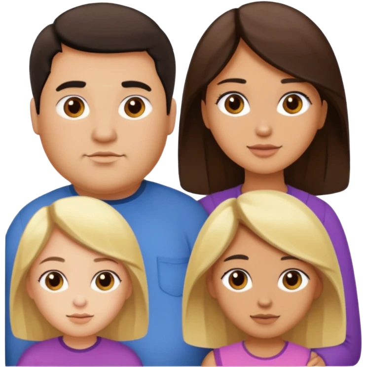 Familia de 4 personas : Hombre gordito pelo oscuro, Mujer pelo cafe, hija 1 pelo mono e hija 2 pelo oscuro. emoji