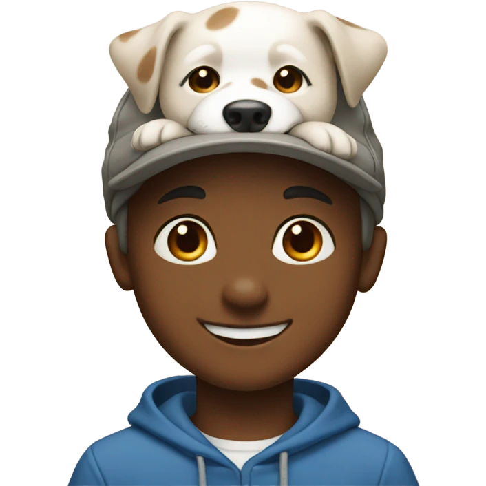 smiling boy with dog hat emoji