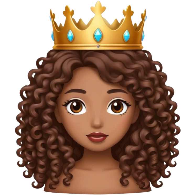 Brown girl diva long curly hair with crown emoji