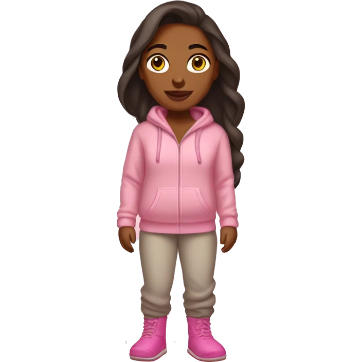 Brown woman wearing sweatpants, hoodie and pink Ugg slippers  emoji