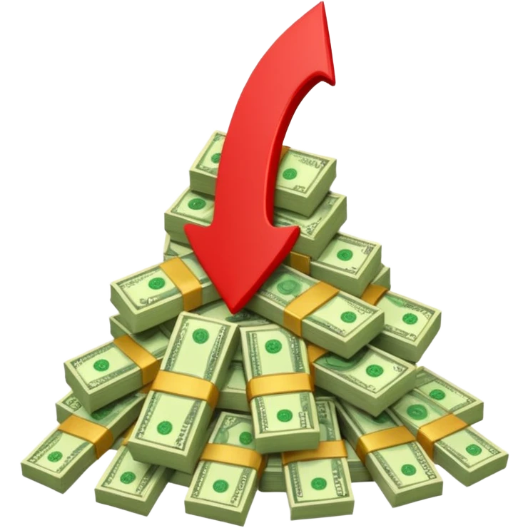 a pile of money with red arrow up emoji