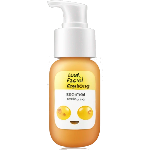 liquid facial exfoliating bottle with label emoji