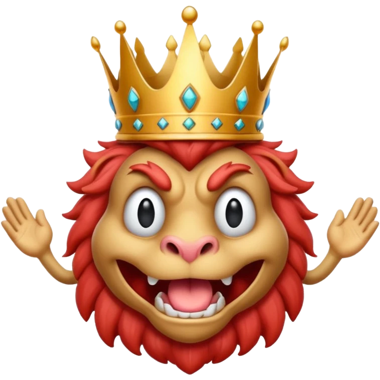 Italian-Indonesian hybrid brainrot creature with hyperactive energy, dynamic pose, wild expression, and a crown or regal accessory showing grandeur emoji