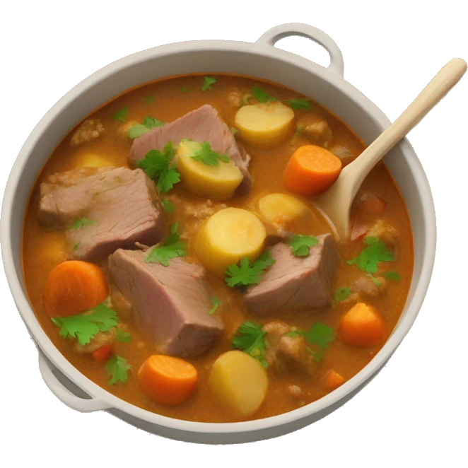 A dish of lamb stew (Pakistani stew which only has lamb, no other vegetables) beautifully, from a top. emoji