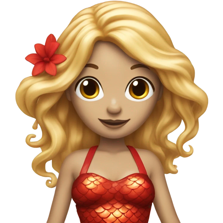 Mermaid with red tail and blonde hair pretty and detailed emoji