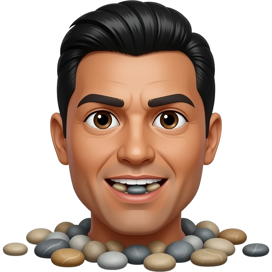A Bolivian with mouth full of pebbles. Give him a gelled up combover type haircut munching on them. More pebbles emoji