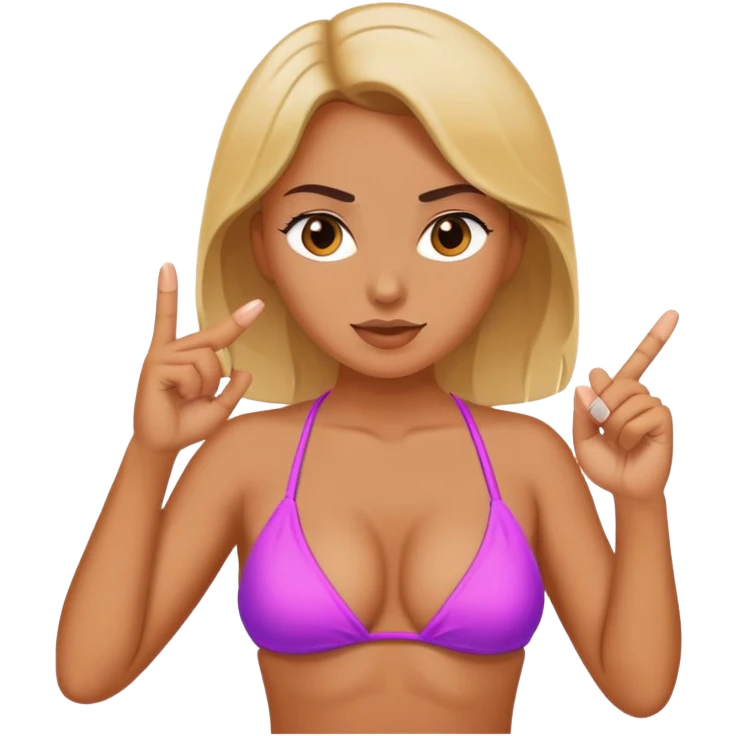 Woman in bikini pulling up middle finger emoji
