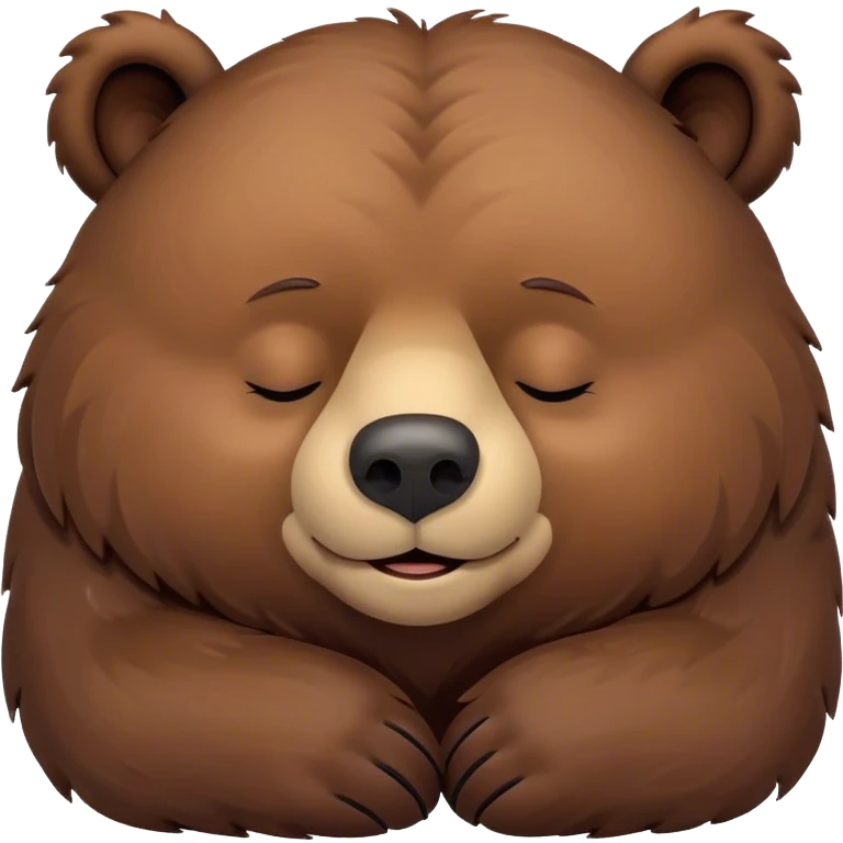 Meme-Worthy Cute Sleeping Grizzly Bear Portrait Emoji, Head resting peacefully with a contented smile, showcasing a massive, robust build and a luxuriously soft deep brown fur, eyes shut in a serene, restful nap, Simplified yet hilariously adorable features, highly detailed, glowing with a soft, drowsy light, high shine, relaxed and utterly lovable, stylized with an air of playful laziness, bright and heartwarming, soft glowing outline, capturing the essence of a comically sleepy grizzly, so meme-worthy it feels like it could instantly become the next viral sensation of adorable slumber! emoji