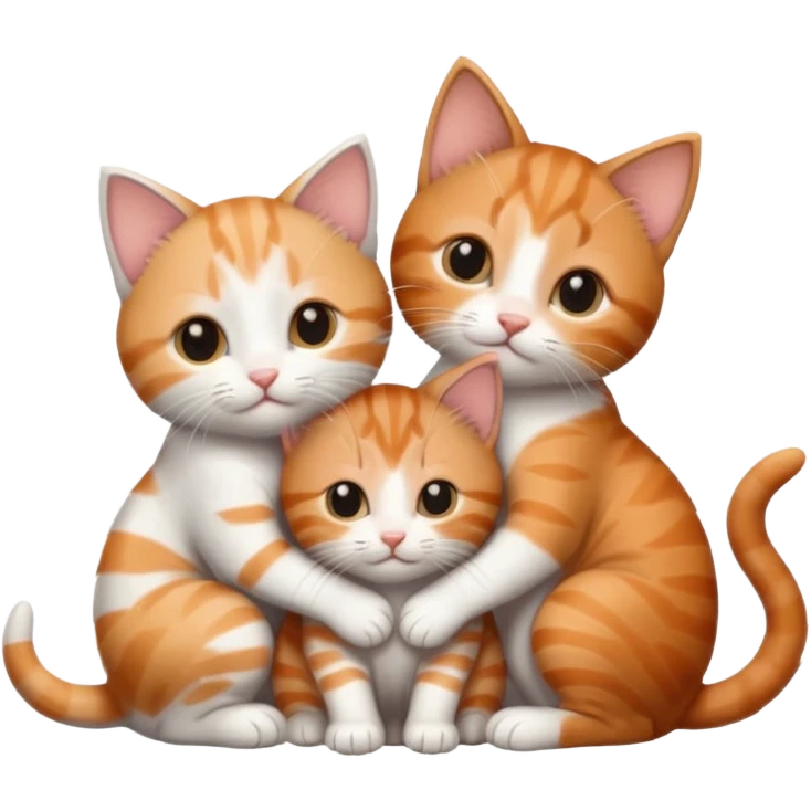 3 very small kittens cuddling together all different colours, the first one is grey and white, the second is ginger and white and the third is brown tabby and white emoji