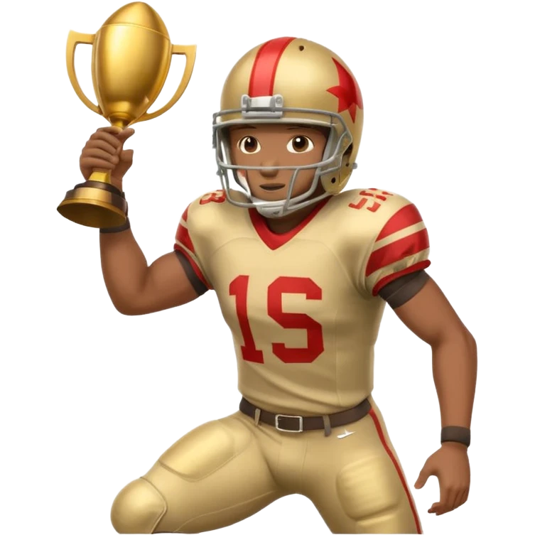 football player trophy gold old helmet player giving stiff arm knee up emoji