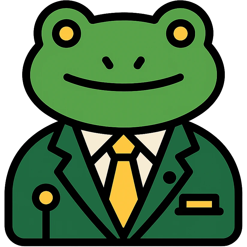 cartoon frog in a sharp green suit with gold accessories emoji