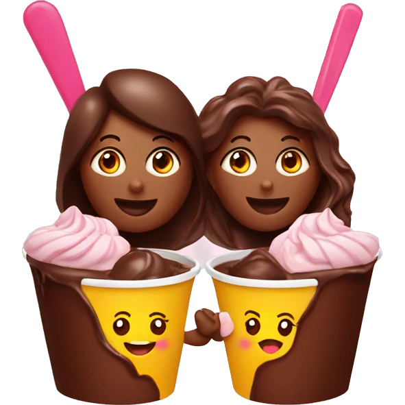 Chocolate icecream in a cup with 2 women emoji