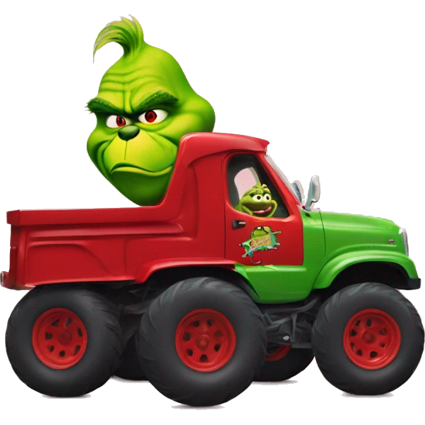The grinch driving a red monster truck  emoji