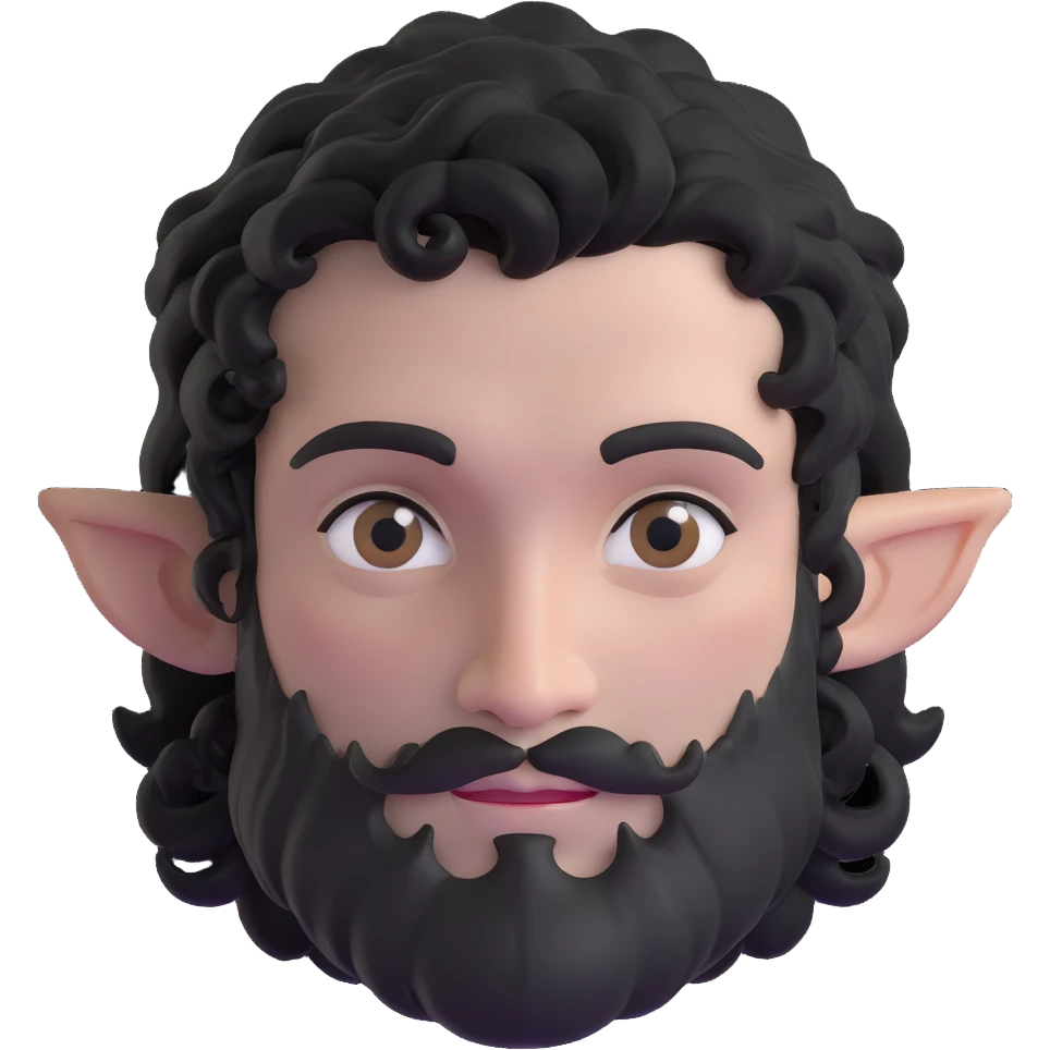 firbolg from DnD with gray skin, black curly hair, clean-shaven face, no beard emoji
