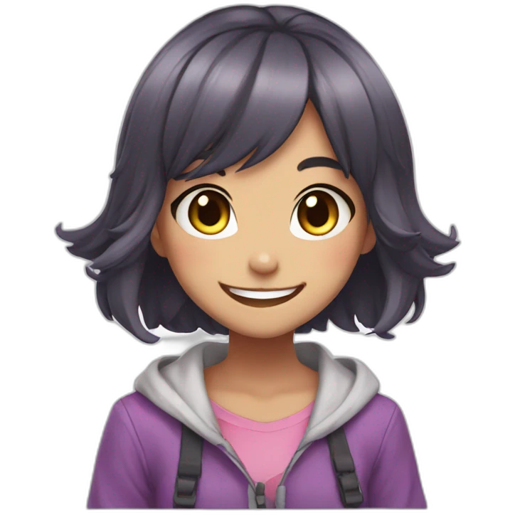 Anime cat girl with big smile emoji