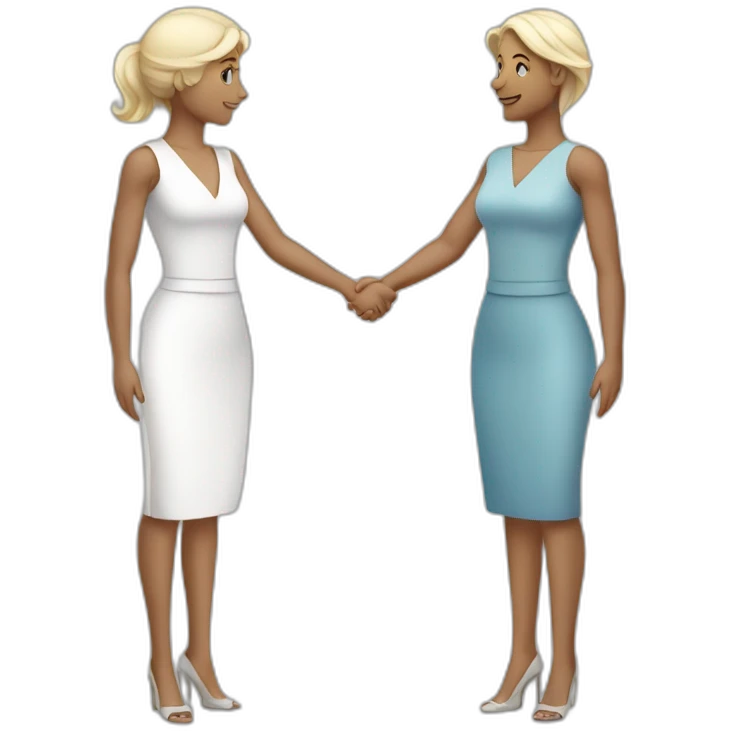 two greek white business women with different hair colors from each other shaking hands full bodies emoji