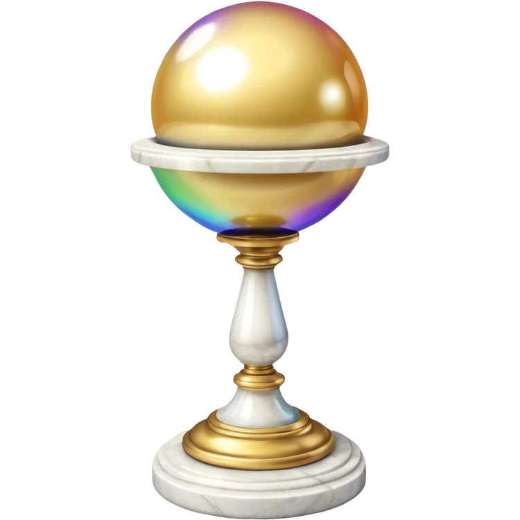 Beautiful precious tall Greek White marble pedestal with a gold cushion laying on top of it with a big shiny pearl-sphere-orb laying on it emoji