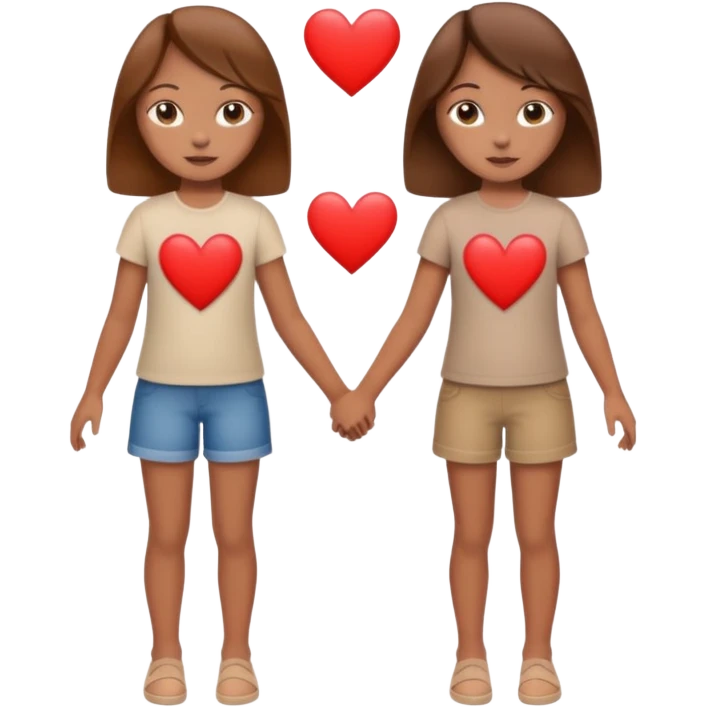 make two girls holding hands with hearts. make them seductive to each other. both brown hair. less clothes more body emoji