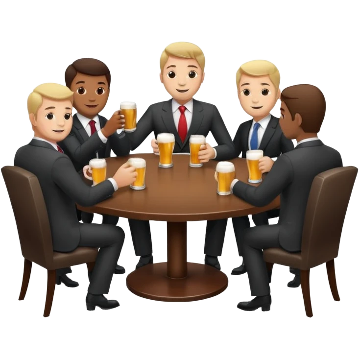 a business meeting of serious businessmen in suits at a round table, drinking beer. emoji