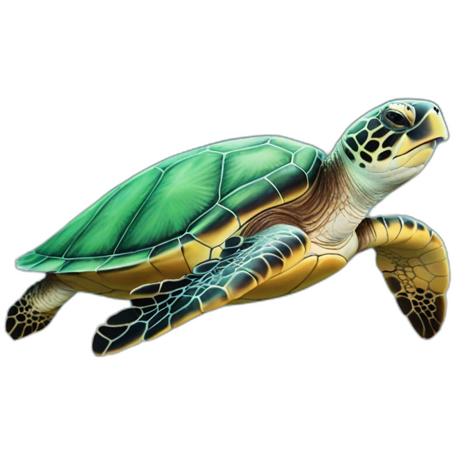 Sea turtle flying through the sky emoji
