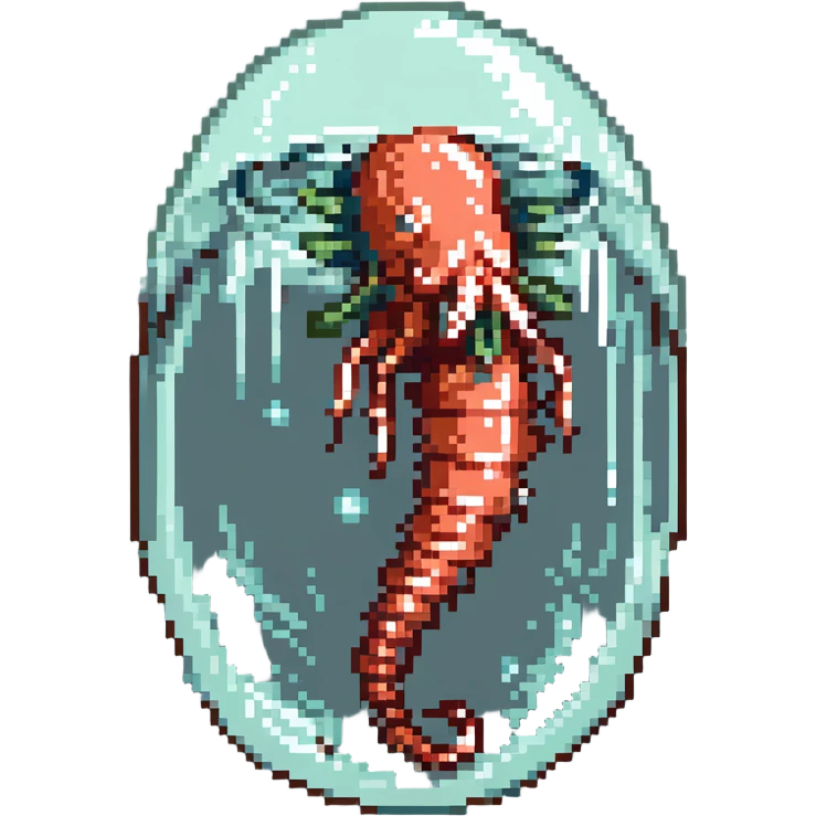 MRI parasitic embryo, digital, fetal small shape in otherworldly bubble, eerie, horror, pupa, crystalis, in-utero, sea-life, crustaceanoid, photorealismm siphonophore emoji