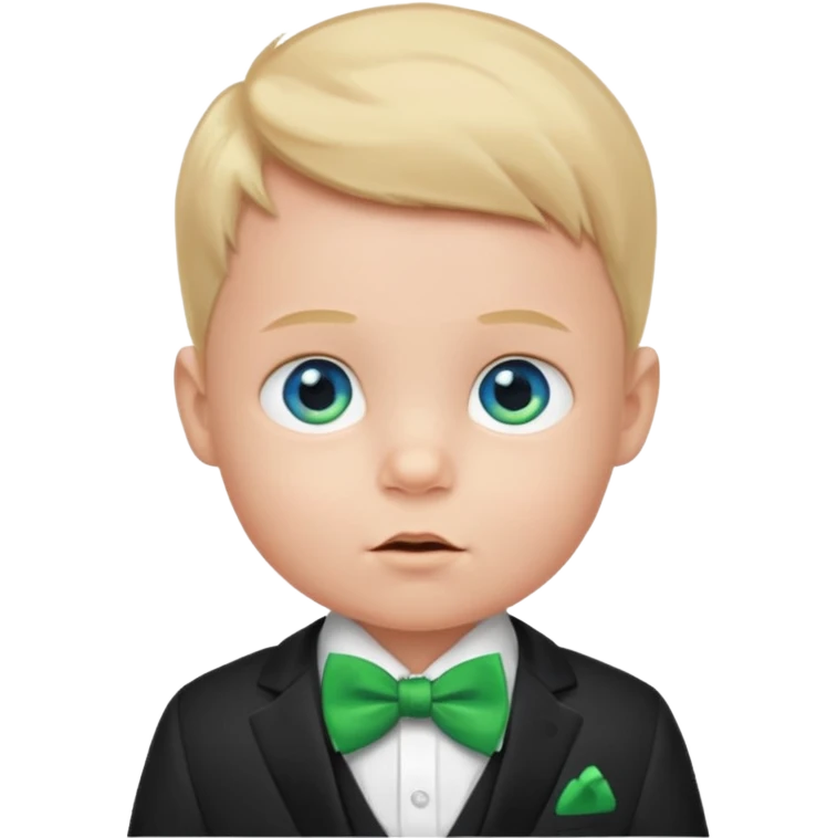 baby boy blue eyes, in suit, with green bow emoji