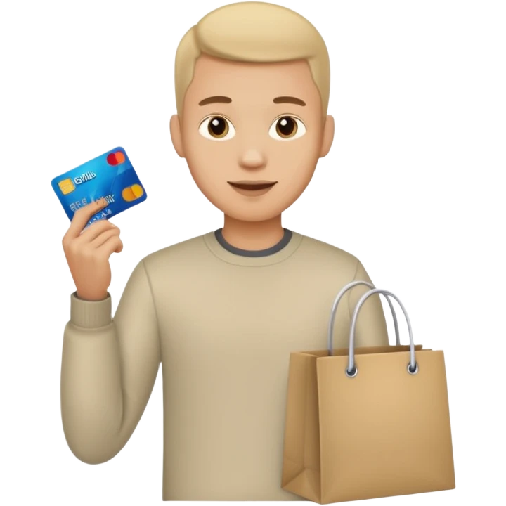 emoji of a man with a credit card and a shopping bag emoji