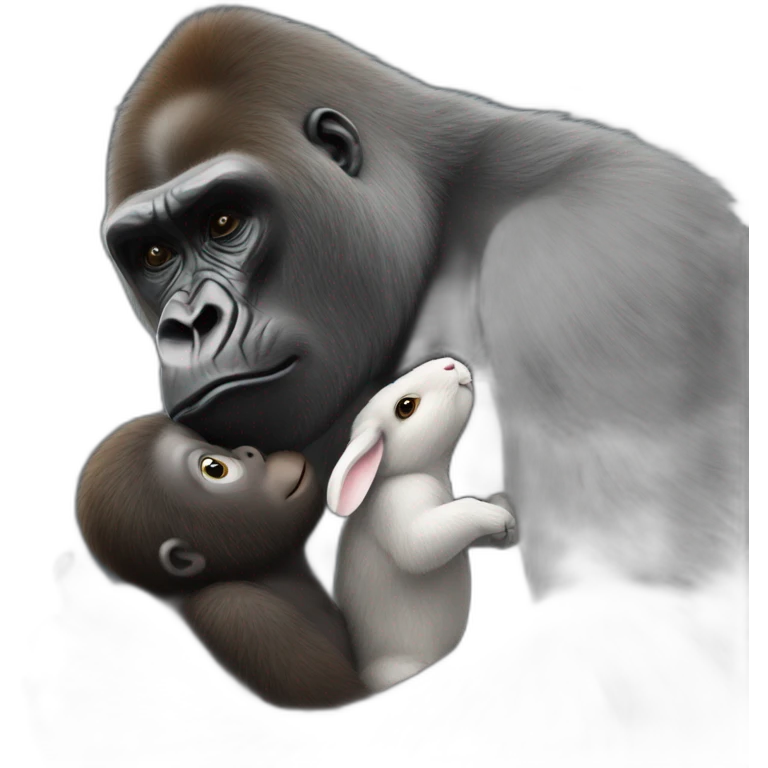 gorilla kissing a rabbit hyperrealistic emoji