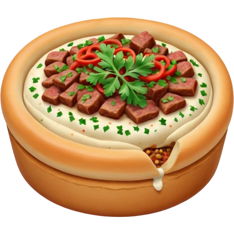 open meat esfirra with lightly toasted dough, meat filling with onion and parsley emoji
