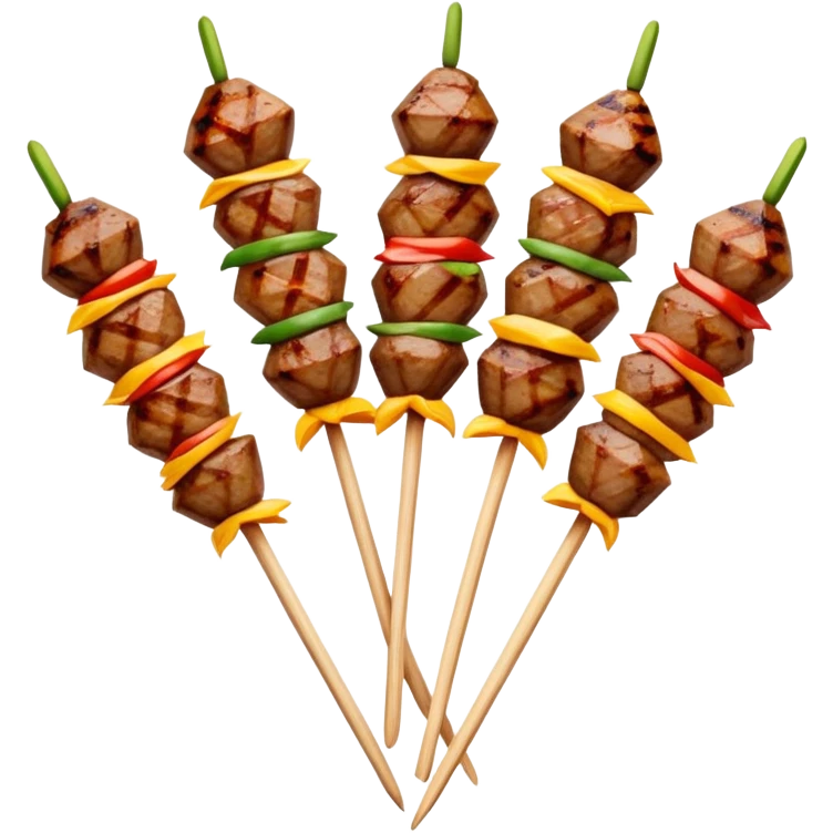 Inner Mongolia lamb skewers with cumin, simplified emoji style with bold outlines and bright colors, cartoon style grilled meat on sticks emoji