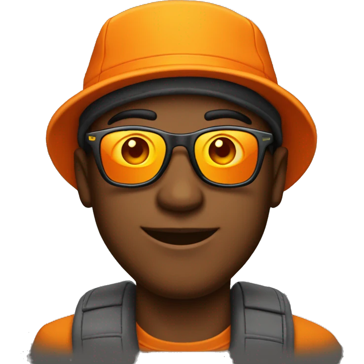 hombre joven con gorra naranja y gafas de sol emoji