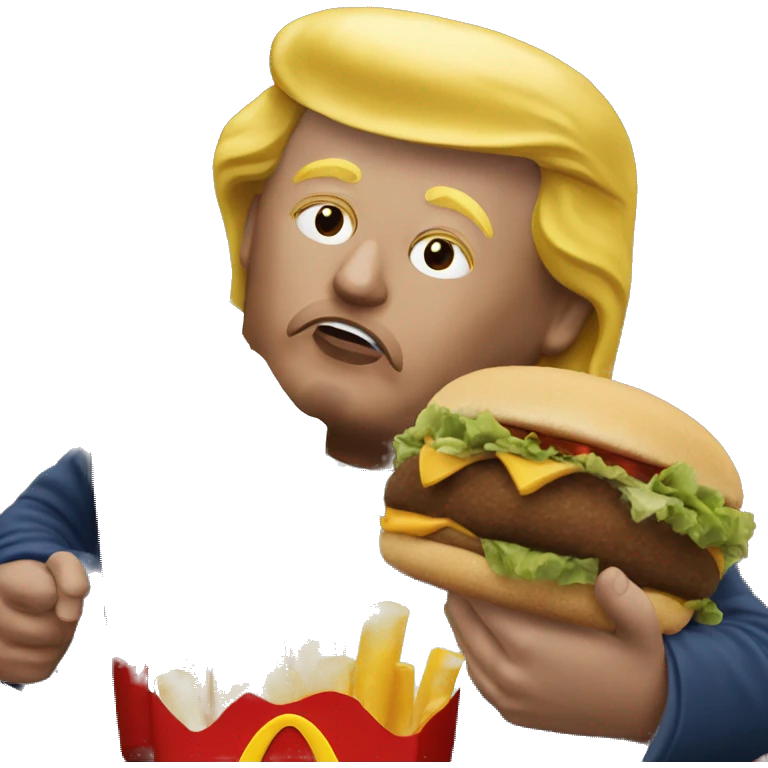 Donald trump eating McDonalds with Jesus emoji